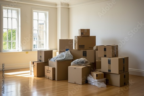 Interior of a apartment with moving boxes © Geber86