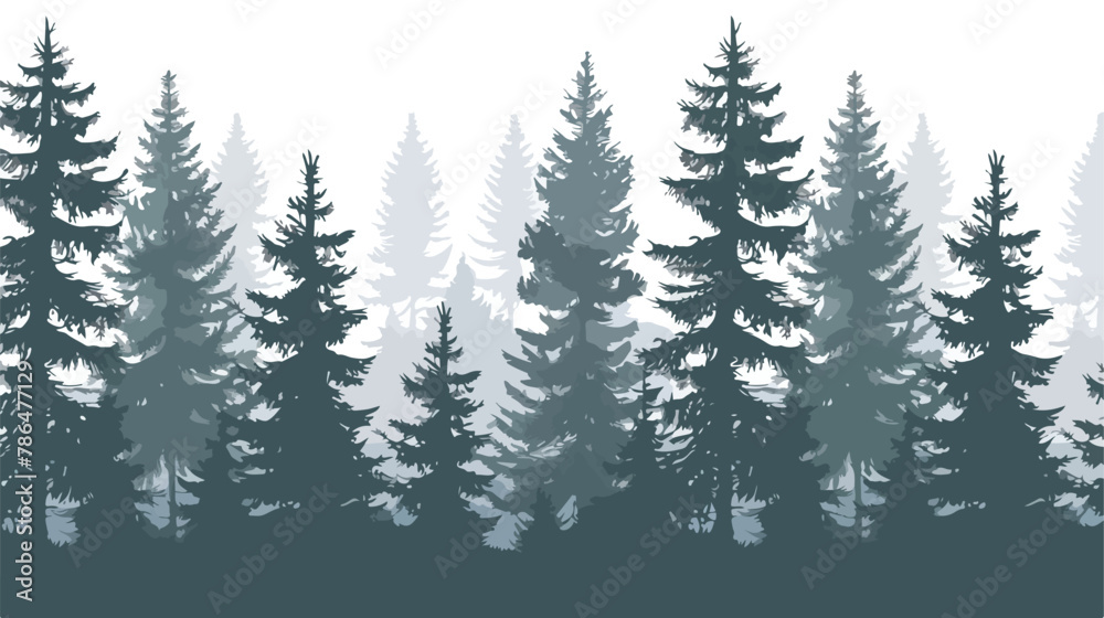 Coniferous forest silhouette template. Woods illustration