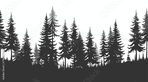 Coniferous forest silhouette template. Woods illustration