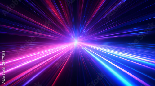 Abstraction for screensaver, background in the form of laser neon blue, red symmetrical rays.