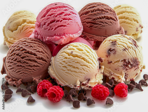 Assorted scoops of classic ice cream flavors