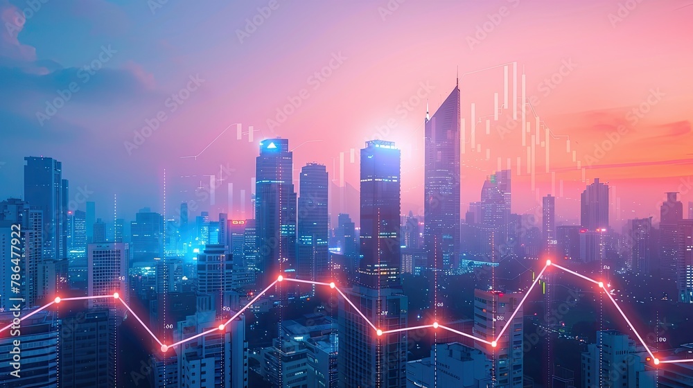 Financial Growth Concept. Abstract Data Line Graph Against Urban Backdrop. Business background. Corporate Success