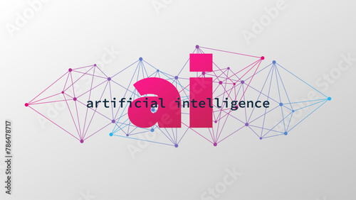 Artificial intelligence. Triangle blue pink gradient network pattern. Deep learning. Smart digital technology. AI vector illustration for science, presentation, concept design, business