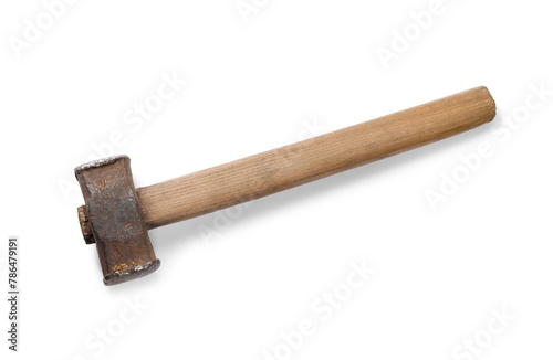 One sledgehammer isolated on white, top view. Manual tool