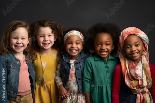 Diverse group of happy young girls smiling together photo