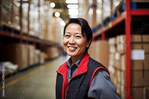 Portrait of a middle aged asian female warehouse worker