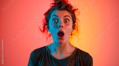 Shocked Girl Expression: Person on Gradient Backdrop 
