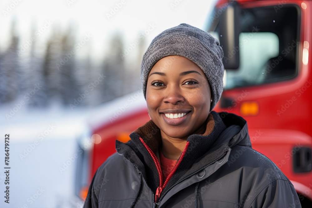 Portrait of a middle aged female black truck driver Portrait of a middle aged female black truck driver