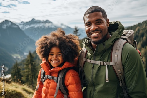 Portrait of a family taking a hiking selfie