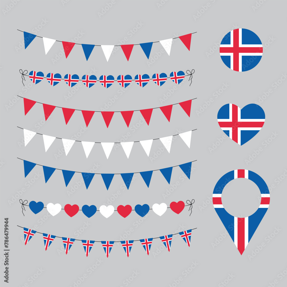 Iceland Independence Day, love Iceland decorative symbols, set of vector elements