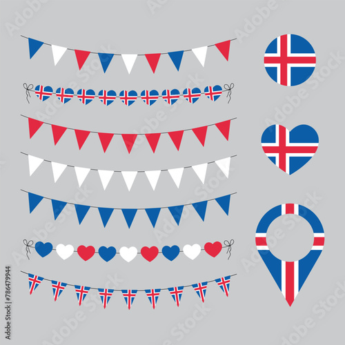 Iceland Independence Day, love Iceland decorative symbols, set of vector elements