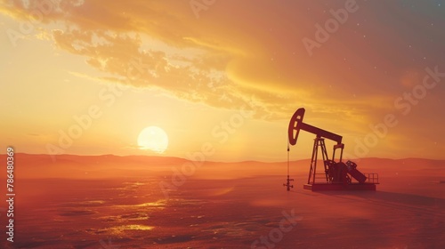 Oil drilling derricks at desert oilfield. photo