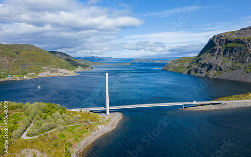 Canvas Print Suspension bridge at Kåfjord near Alta in Norway.