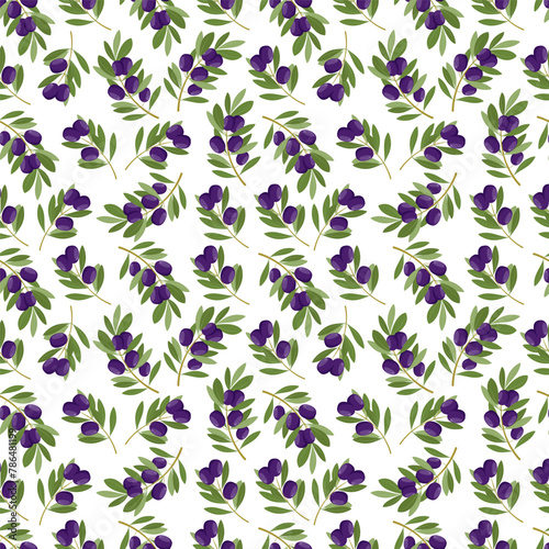 Seamless pattern olive branch small and large white background