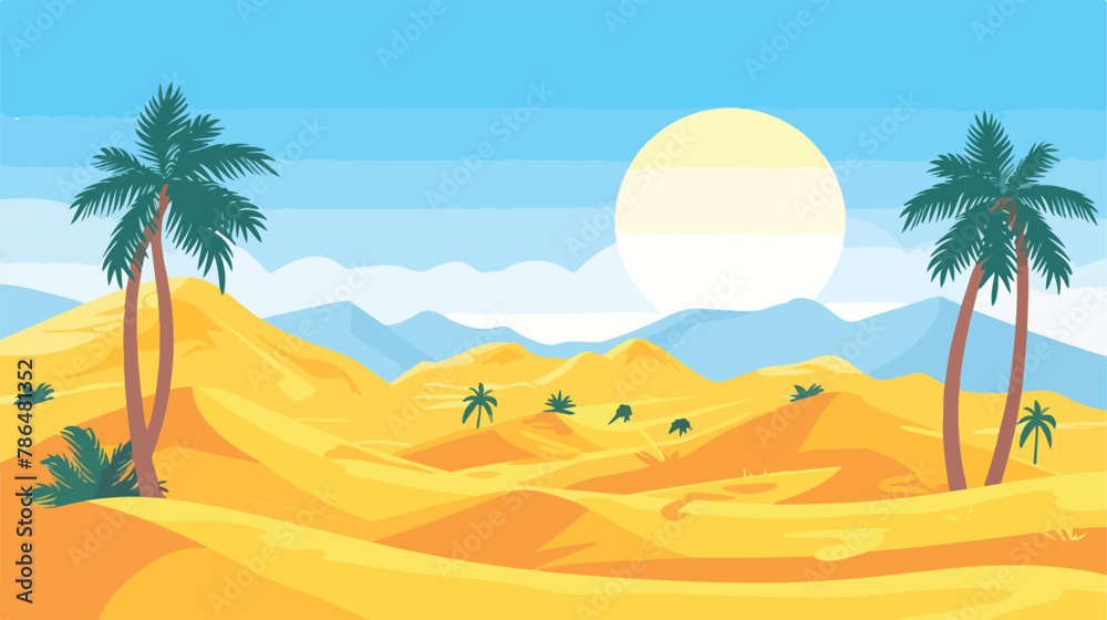 Desert wild panoramic landscape with dunes Vector illustration