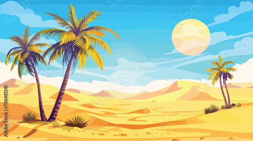 Desert wild panoramic landscape with dunes Vector illustration