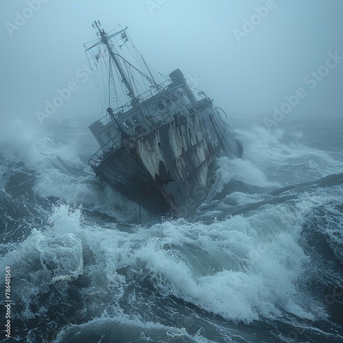 A violent storm at sea resulted in the sinking of the ship.