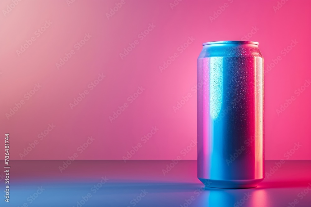 A sleek and contemporary soft drink can featuring understated neon highlights A sleek and contemporary soft drink can featuring understated neon highlights