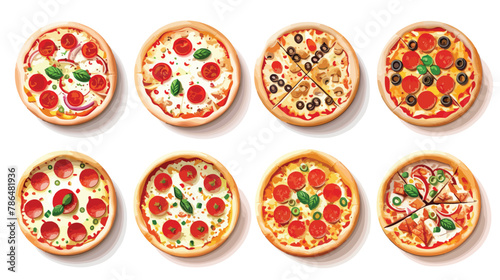 Different pizza set collection isolated. Italian