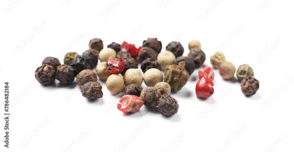 Obraz premium Aromatic spices. Pile of different peppers isolated on white