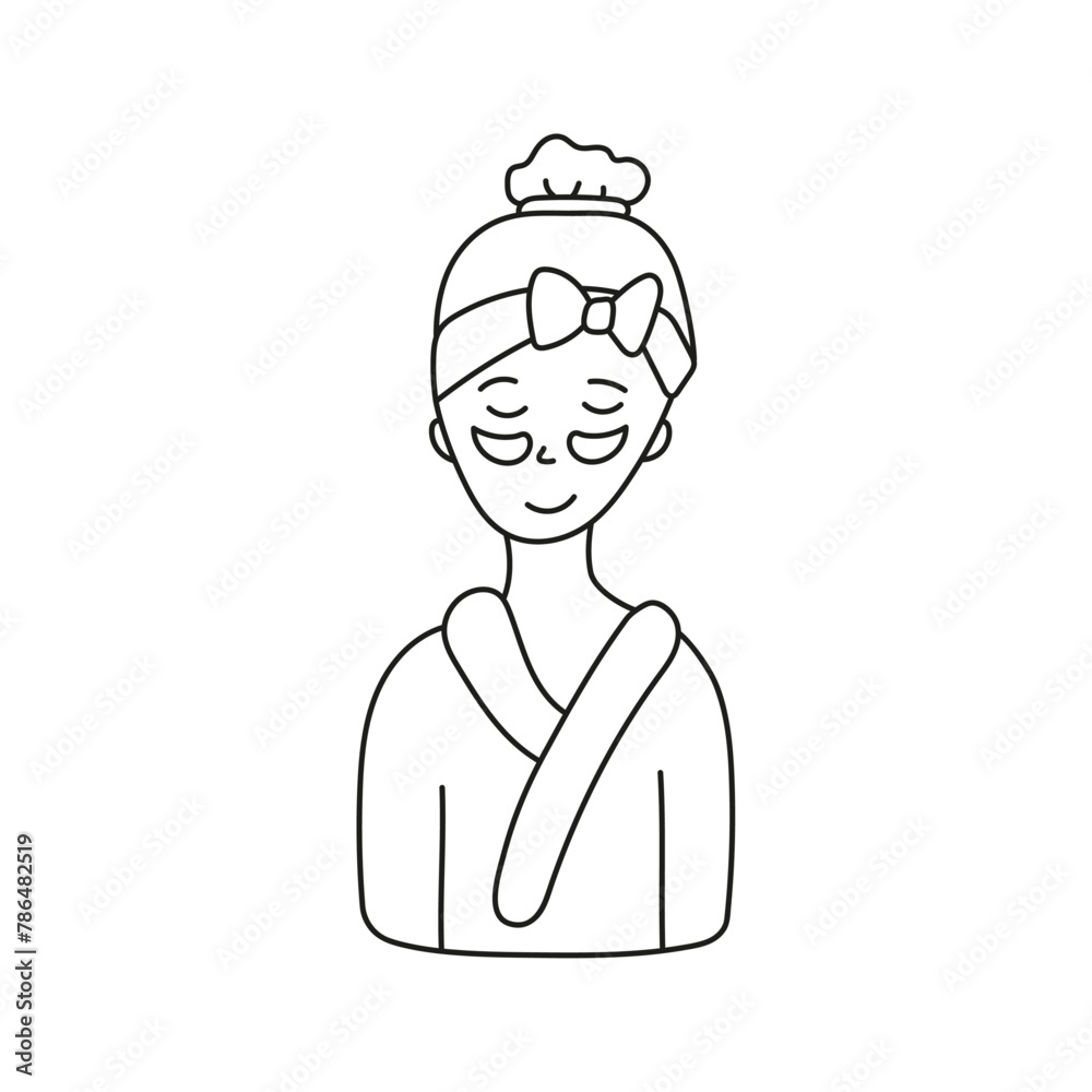 The girl takes care of her face. Vector illustration in doodle style