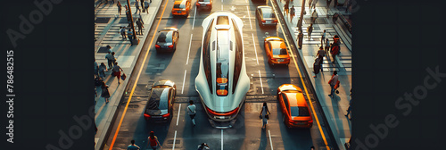overhead view of futuristic transportation concepts like hyperloop, science and technology in action, realistic photography, copy space
