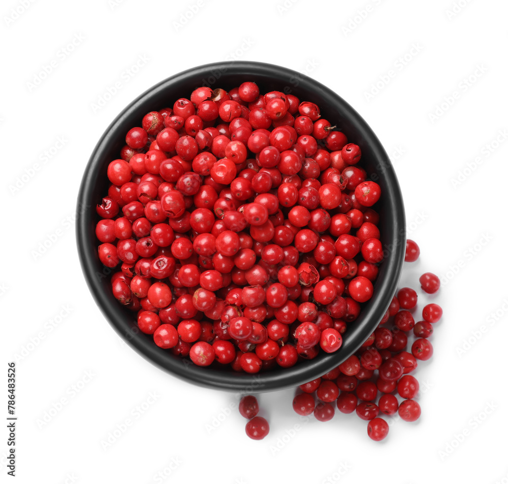 Aromatic spice. Red pepper in bowl isolated on white, top view Aromatic spice. Red pepper in bowl isolated on white, top view