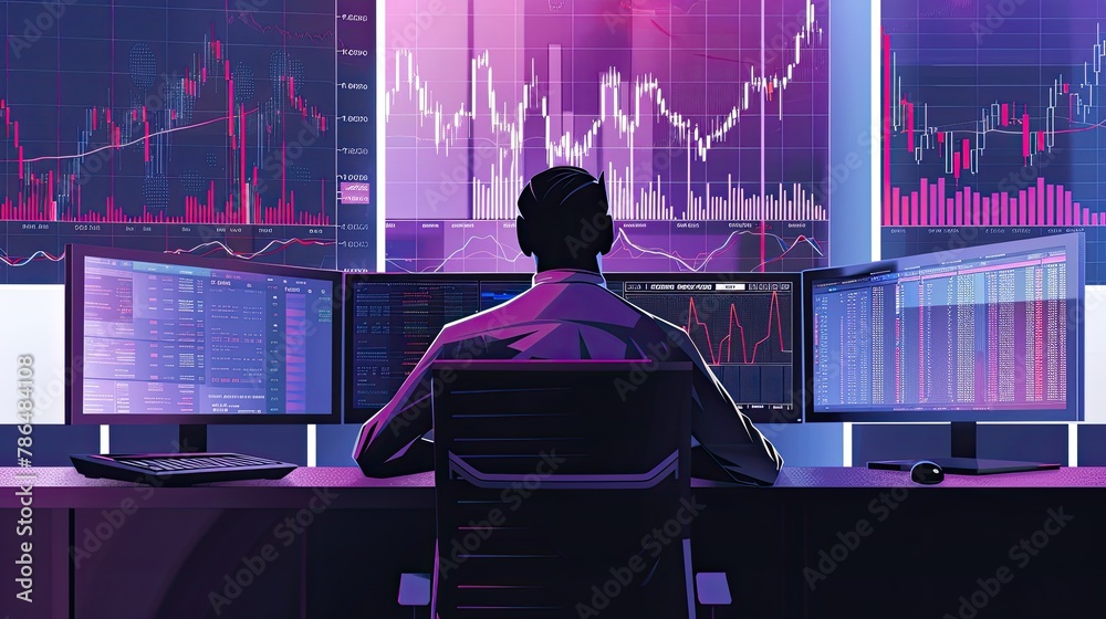 Market Analysis. Broker Watching Stocks. Finance Professional at Work. Business growth