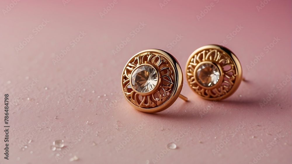 Beautiful earrings made from precious gems. on a pink background Beautiful earrings made from precious gems. on a pink background
