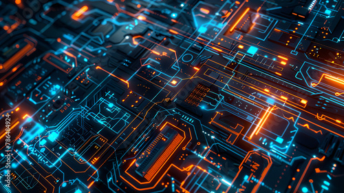 Wallpaper Mural Vibrant Futuristic Circuit Board with Glowing Blue and Orange Lights for Tech Concepts Torontodigital.ca
