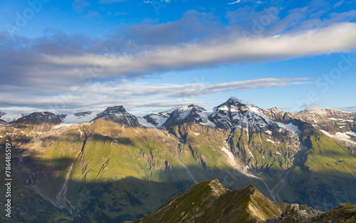 Beautiful high altitude mountain range in the Hohe Tauern national park in Austria early in the morning