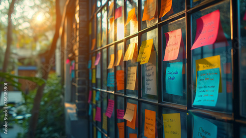 A window with colorful sticky notes photo