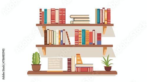 Stack of Books on the wall with bookshelves on white backgorund