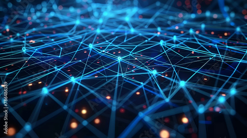 Internet connection technology ,Data technology futuristic ilustration with a line of bright particles The network of dots connected by lines creates an abstract digital background in hyperealistic photo