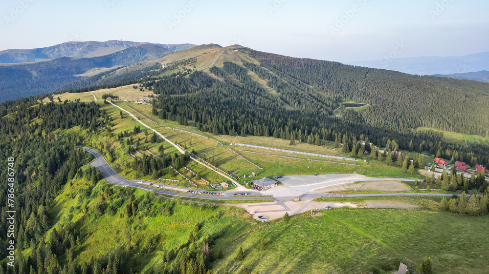 Weinebene mountain range and ski area on a summer day in Austria