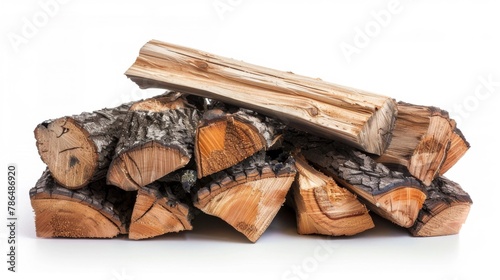Firewood concept - Stack of timber wood log pile isolated on white background