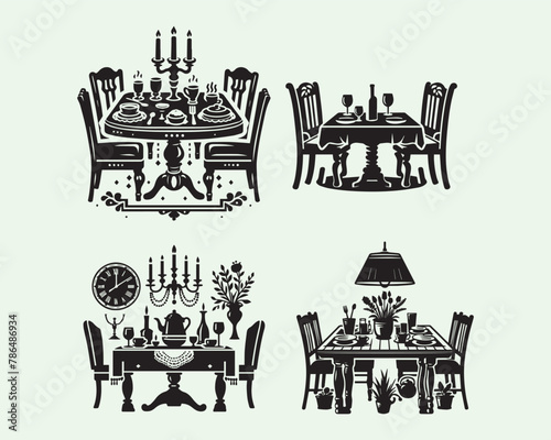 dining table silhouette vector icon graphic logo design