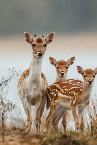 Cervo e seus filhotes na natureza - Papel de parede photo