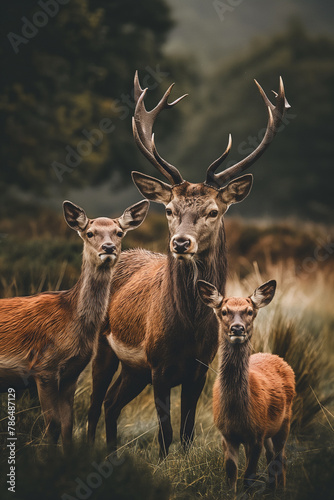 Cervo e seus filhotes na natureza - Papel de parede photo