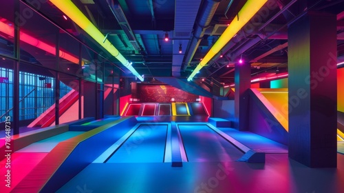Modern indoor trampoline park  with its sleek design and vibrant color scheme
