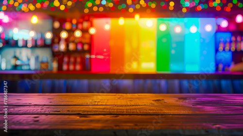 Colorful LGBT Pride Setup in Miami Bar with Rainbow Lights 