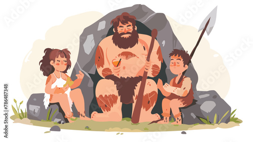 Stone age primitive prehistoric ancient family concept