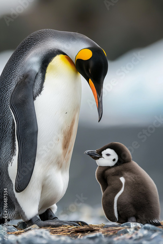 Pinguim e seu filhote na natureza - Papel de parede
