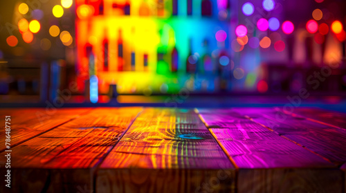 Indoor Miami Bar Scene with LGBT Flag and Rainbow Bokeh 