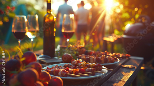 Sunlit Outdoor Dinner Party: Freshly Grilled or fresh Vegetables on Wooden Table