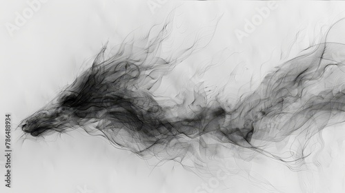   A monochrome image of smoke emanating from a black and white animal's head