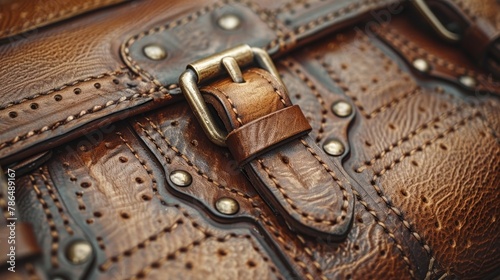  metal buckle adorns its front; back sports a leather strap