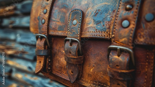 A tight shot of a brown luggage piece with two side buckles