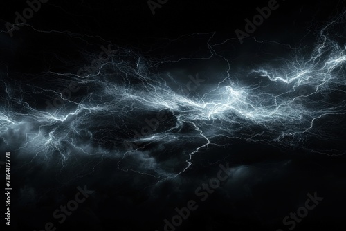 Lightning thunderstorm black background. Generate AI image