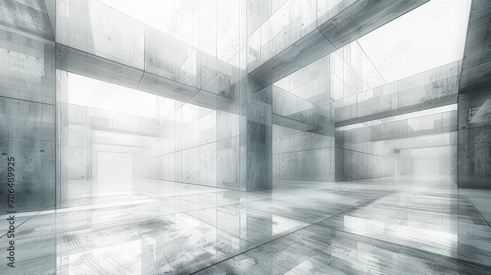 A monochrome image of a brightly lit room through a window, revealing its light-flooded floor A monochrome image of a brightly lit room through a window, revealing its light-flooded floor